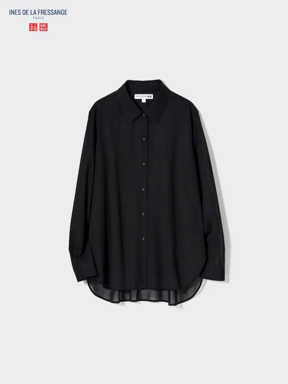 Uniqlo INESSE DE LA FRESSANGE Black Sheer Button-Down Shirt